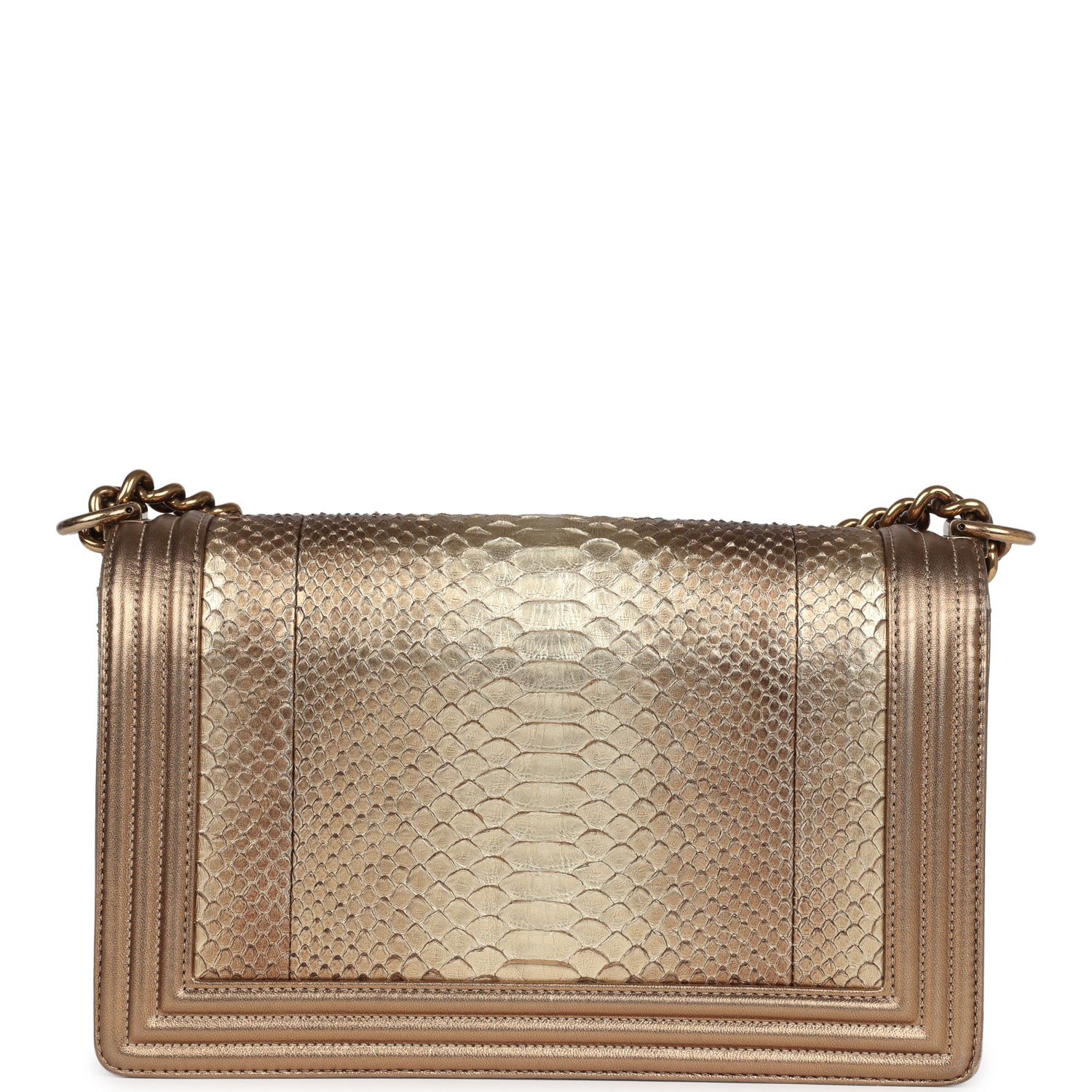 Pre-owned Chanel Medium Boy Bag Metallic Gold Python Antique Gold Hard