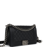 Pre-owned Chanel Medium Boy Bag Black Caviar Aged Ruthenium Hardware