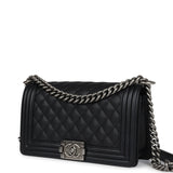 Pre-owned Chanel Medium Boy Bag Black Caviar Aged Ruthenium Hardware