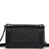 Pre-owned Chanel Medium Boy Bag Black Caviar Aged Ruthenium Hardware