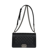 Pre-owned Chanel Medium Boy Bag Black Caviar Aged Ruthenium Hardware