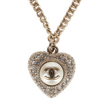 Chanel Crystal Heart Charm Bracelet Light Gold Tone Hardware