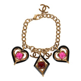 Chanel Hearts Charm Bracelet Black/Pink Enamel/Gripoix Gold Tone Hardware