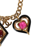 Chanel Hearts Charm Bracelet Black/Pink Enamel/Gripoix Gold Tone Hardware