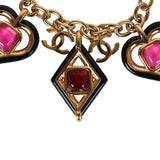 Chanel Hearts Charm Bracelet Black/Pink Enamel/Gripoix Gold Tone Hardware