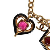 Chanel Hearts Charm Bracelet Black/Pink Enamel/Gripoix Gold Tone Hardware