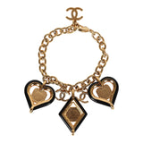 Chanel Hearts Charm Bracelet Black/Pink Enamel/Gripoix Gold Tone Hardware