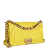 Chanel Medium Chevron Boy Bag Yellow Grained Calfskin Brushed Gold Hardware - Thumbnail View 2