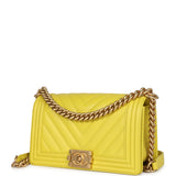 Chanel Medium Chevron Boy Bag Yellow Grained Calfskin Brushed Gold Hardware - Thumbnail View 5