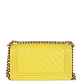 Chanel Medium Chevron Boy Bag Yellow Grained Calfskin Brushed Gold Hardware - Thumbnail View 4