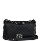 Chanel Medium Boy Bag Black Calfskin Aged Ruthenium Hardware