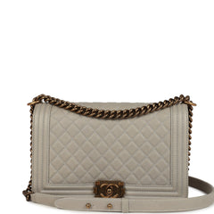 Pre-owned Chanel New Medium Boy Bag Grey Caviar Antique Gold Hardware