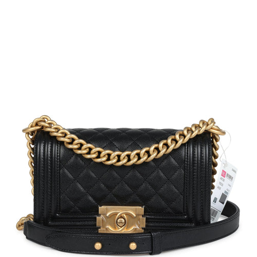 Chanel Small Boy Bag Black Shiny Caviar Antique Gold Hardware