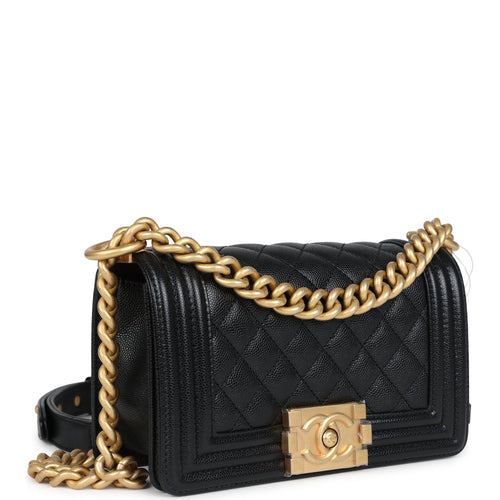 Chanel Small Boy Bag Black Shiny Caviar Antique Gold Hardware