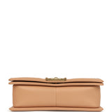 Preowned Chanel Medium Boy Bag Dark Beige Lambskin Antique Gold Hardware