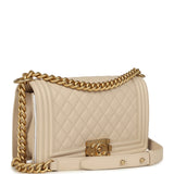Chanel Medium Boy Bag Cream Lambskin Antique Gold Hardware