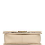 Chanel Medium Boy Bag Cream Lambskin Antique Gold Hardware