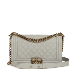 Pre-owned Chanel Medium Boy Bag Grey Shiny Caviar Light Gold Hardware