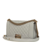Pre-owned Chanel Medium Boy Bag Grey Shiny Caviar Light Gold Hardware