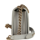 Pre-owned Chanel Medium Boy Bag Grey Shiny Caviar Light Gold Hardware