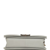 Pre-owned Chanel Medium Boy Bag Grey Shiny Caviar Light Gold Hardware