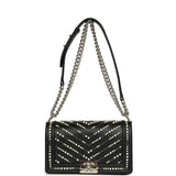 Chanel Medium Boy Bag Black Pearl Chevron Calfskin Silver Hardware