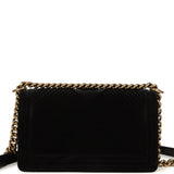 Pre-owned Chanel Medium Boy Bag Black Chevron Velvet Antique Gold Hardware
