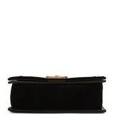 Pre-owned Chanel Medium Boy Bag Black Chevron Velvet Antique Gold Hardware