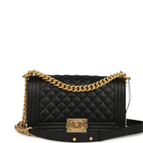 Chanel Medium Boy Bag Black Caviar Antique Gold Hardware