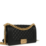 Chanel Medium Boy Bag Black Caviar Antique Gold Hardware