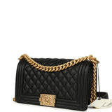 Chanel Medium Boy Bag Black Caviar Antique Gold Hardware