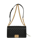 Chanel Medium Boy Bag Black Caviar Antique Gold Hardware