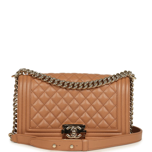 Pre-owned Chanel Medium Boy Bag Caramel Shiny Caviar Light Gold Hardware
