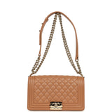 Pre-owned Chanel Medium Boy Bag Caramel Shiny Caviar Light Gold Hardware