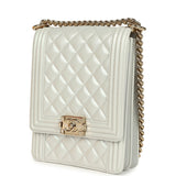 Pre-owned Chanel North South Boy Bag Light Grey Iridescent Calfskin Light Gold Hardware