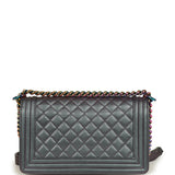 Pre-owned Chanel Old Medium Boy Bag Iridescent Purple Goatskin Rainbow Hardware