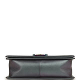 Pre-owned Chanel Old Medium Boy Bag Iridescent Purple Goatskin Rainbow Hardware