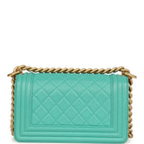 Pre-owned Chanel Small Boy Bag Turquoise Lambskin Antique Gold Hardware