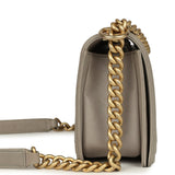 Pre-owned Chanel Medium Boy Bag Taupe Caviar Antique Gold Hardware