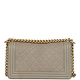Pre-owned Chanel Medium Boy Bag Taupe Caviar Antique Gold Hardware