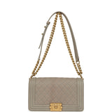 Pre-owned Chanel Medium Boy Bag Taupe Caviar Antique Gold Hardware
