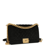 Pre-owned Chanel Medium Boy Bag Black Velvet Antique Gold Hardware