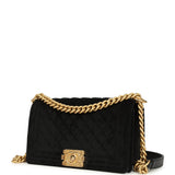 Pre-owned Chanel Medium Boy Bag Black Velvet Antique Gold Hardware