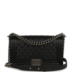 Pre-owned Chanel Medium Boy Bag Black Caviar Aged Ruthenium Hardware