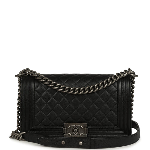 Pre-owned Chanel Medium Boy Bag Black Caviar Aged Ruthenium Hardware