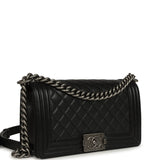 Pre-owned Chanel Medium Boy Bag Black Caviar Aged Ruthenium Hardware