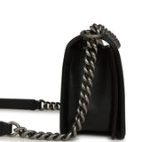 Pre-owned Chanel Medium Boy Bag Black Caviar Aged Ruthenium Hardware
