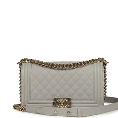 Chanel Medium Boy Bag Light Grey Caviar Light Gold Hardware