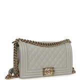 Chanel Medium Boy Bag Light Grey Caviar Light Gold Hardware
