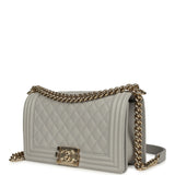 Chanel Medium Boy Bag Light Grey Caviar Light Gold Hardware